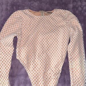 Maniere De Voir Cream and White Mesh Top